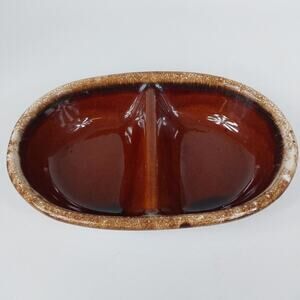 VTG Hull H.P. Co Oven Proof‎ Dish Oval Divided Casserole Brown Drip Pottery USA